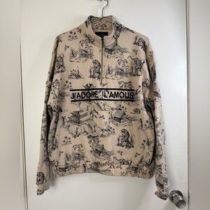 EllAndEmm J'ADORE L'amour Pattern Half zip toile pop over fleece top M/L